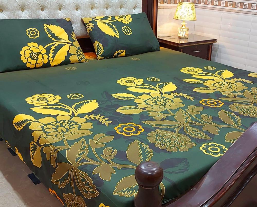 3 Pcs Crystal Cotton Printed Double Bed Sheet