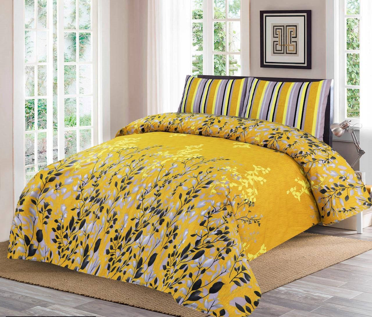 3 Pcs Cotton Printed Double Bedsheet