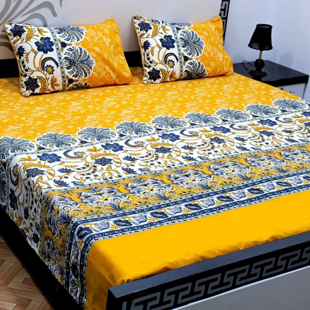 3 Pcs Crystal Cotton Printed Double Bedsheet