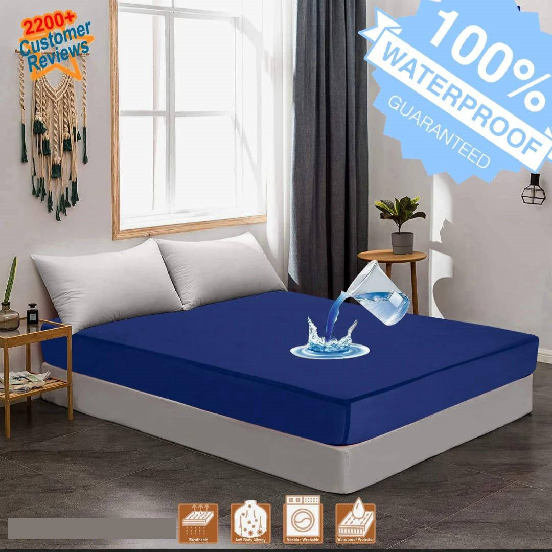 Cotton Plain Double Bed Mattress Cover Blue